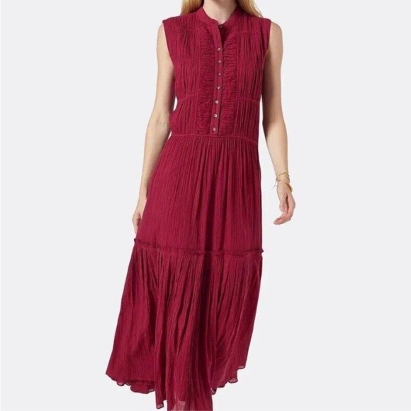 Joie Dresses & Skirts - Joie Sleeveless Cantralla Crinkle Cotton Midi Burgundy Button Front Dress Sz M